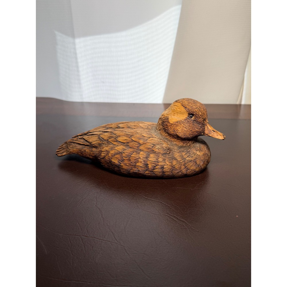 Paul & Dotty Baumann 1989 Hand Carved Pyrography Duck Decoy Signed